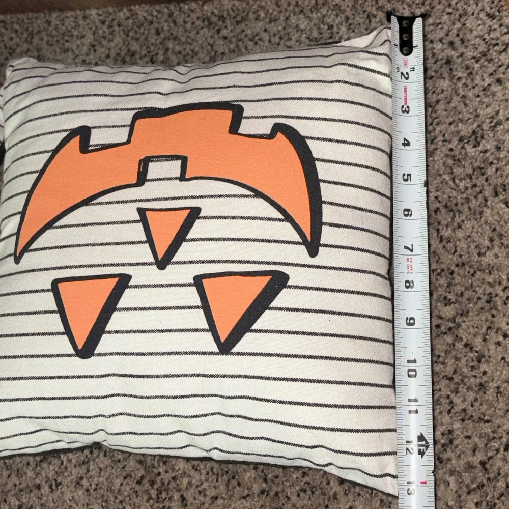 Halloween Jack-O-Lantern Striped Throw Pillows Set of 2 Black White Orange 12x12